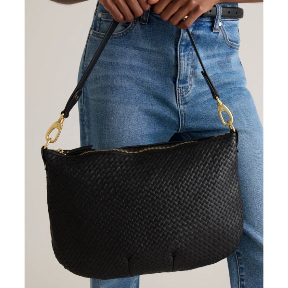 Quince NEW Italian Leather Convertible Crescent Handwoven Black Shoulder Bag - Picture 2 of 8